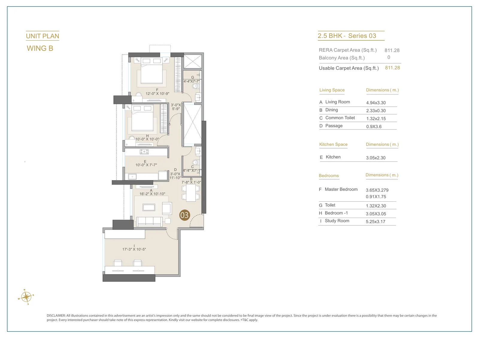 Vivere 2.5 BHK Wing B Series 03 unit plan
