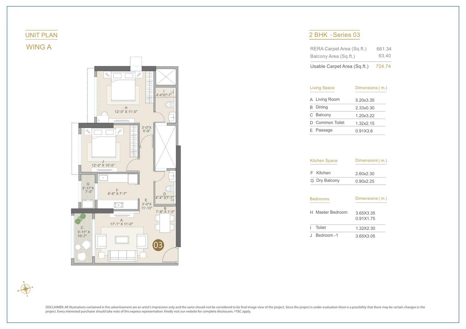 Vivere 2 BHK Wing A Series 03 unit plan