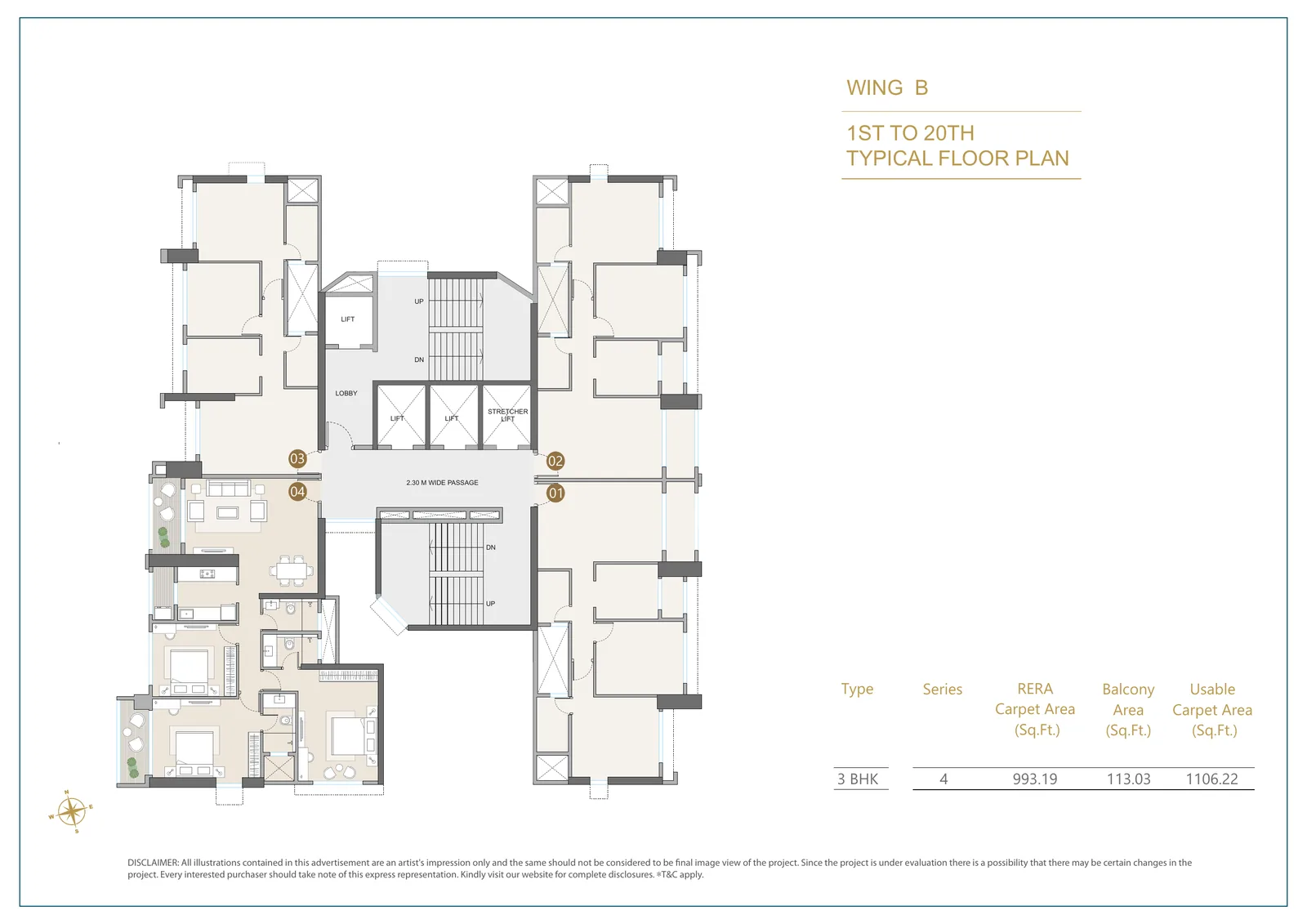 Vivere Wing B 1st to 20th typical floor plan