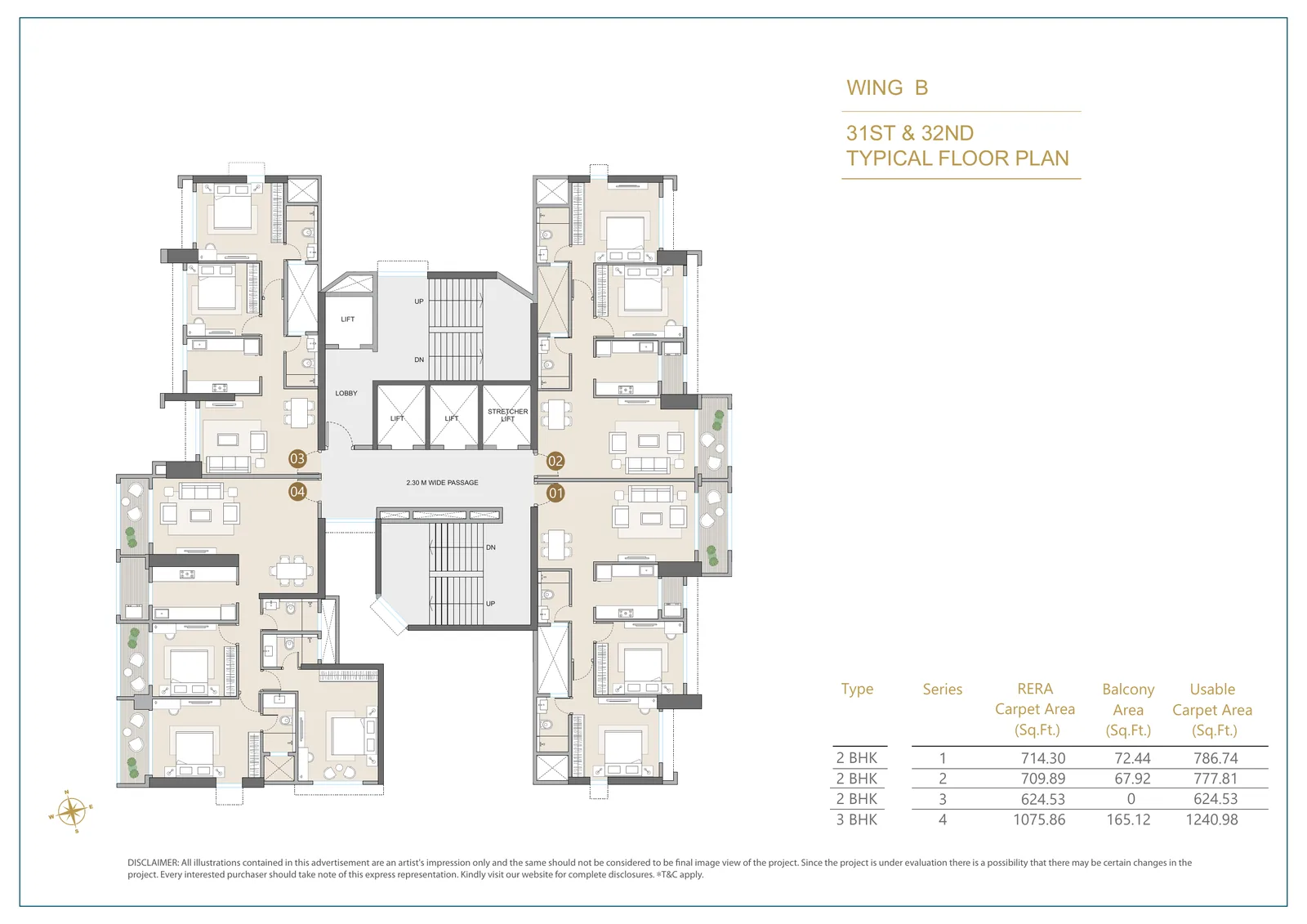 Vivere Wing B 31st and 32nd typical floor plan